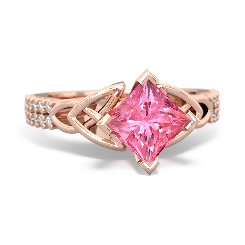 Lab Pink Sapphire Celtic Knot 6Mm Princess Engagement 14K Rose Gold ring R26446SQ