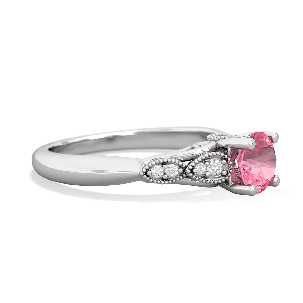 Lab Pink Sapphire Antique Elegance 14K White Gold ring R3100