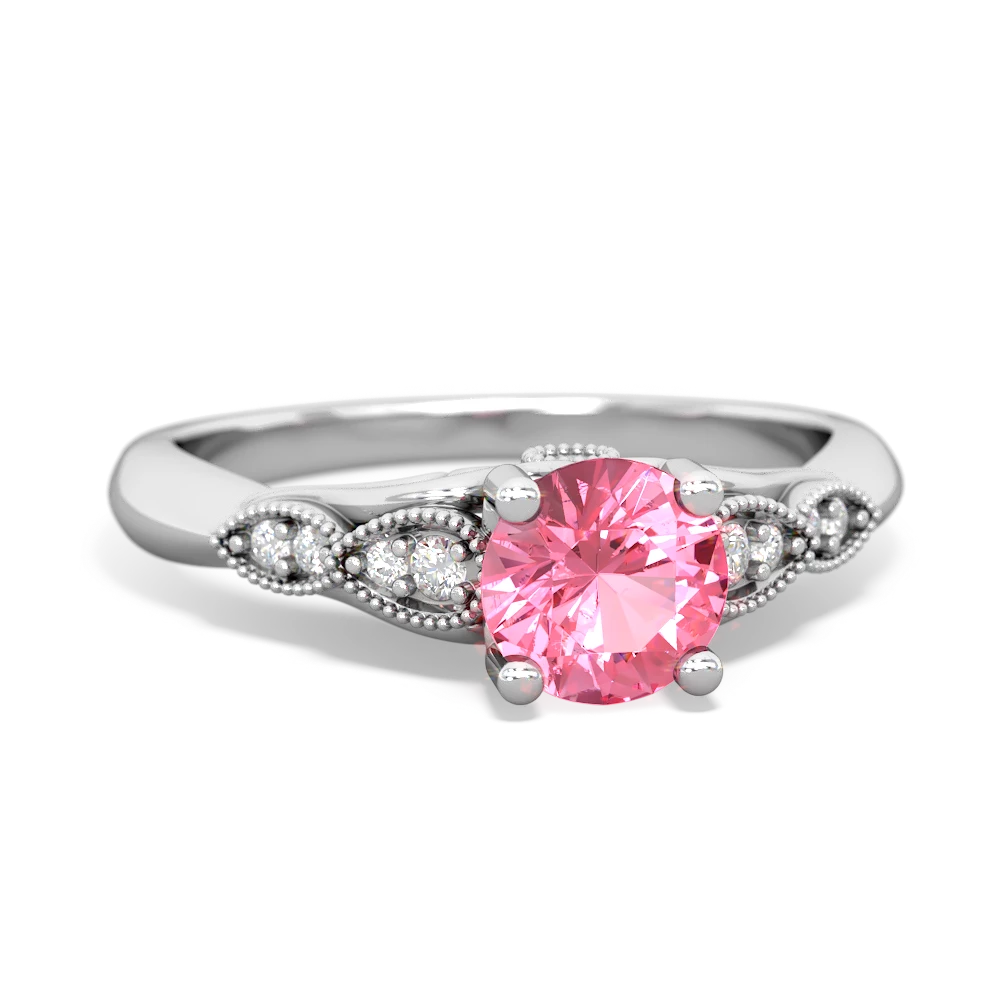 Lab Pink Sapphire Antique Elegance 14K White Gold ring R3100