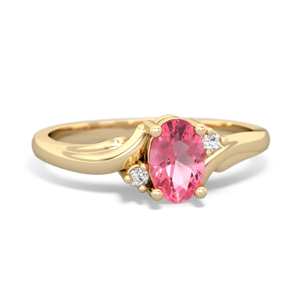 Lab Pink Sapphire Elegant Swirl 14K Yellow Gold ring R2173