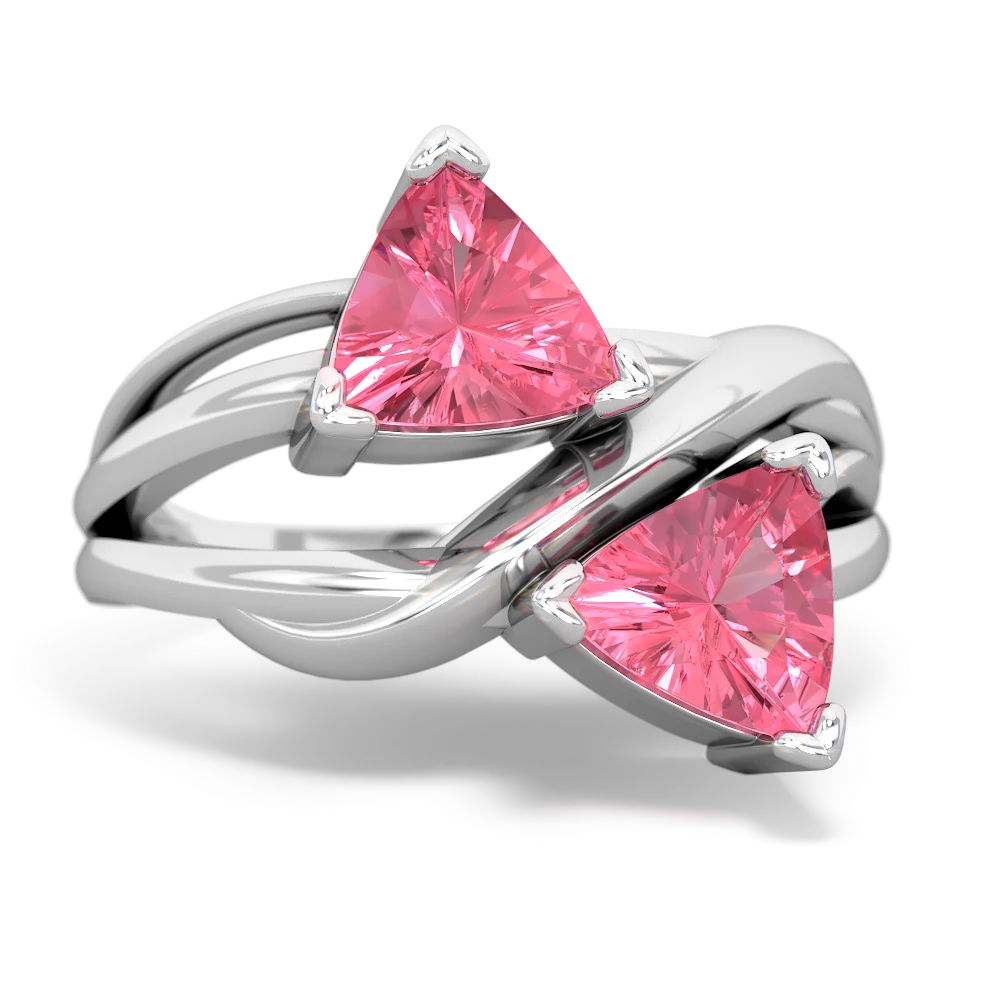 Lab Pink Sapphire Split Band Swirl 14K White Gold ring R2341