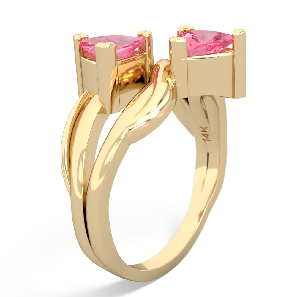 Lab Pink Sapphire Split Band Swirl 14K Yellow Gold ring R2341