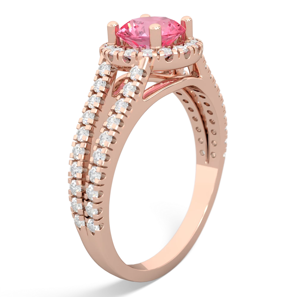 Lab Pink Sapphire Pave Halo 14K Rose Gold ring R5490