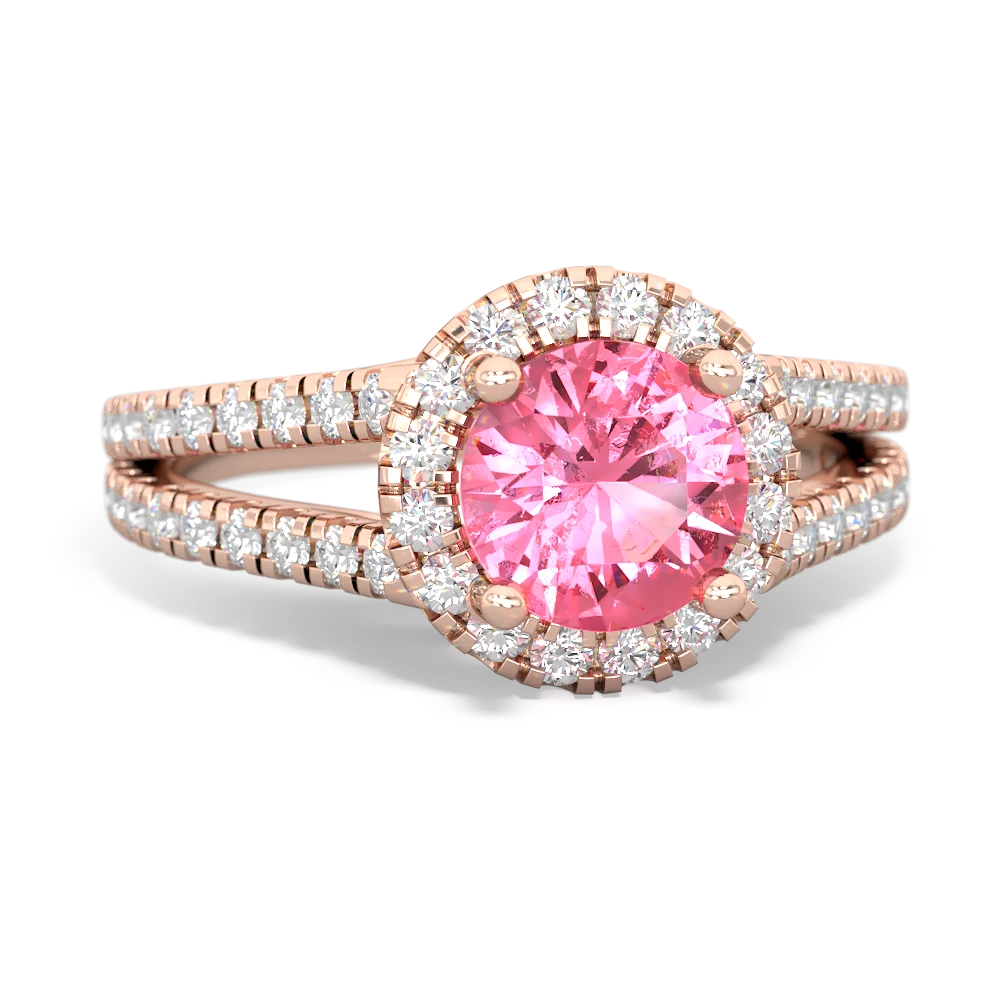 Lab Pink Sapphire Pave Halo 14K Rose Gold ring R5490