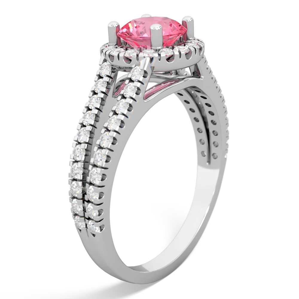 Lab Pink Sapphire Pave Halo 14K White Gold ring R5490