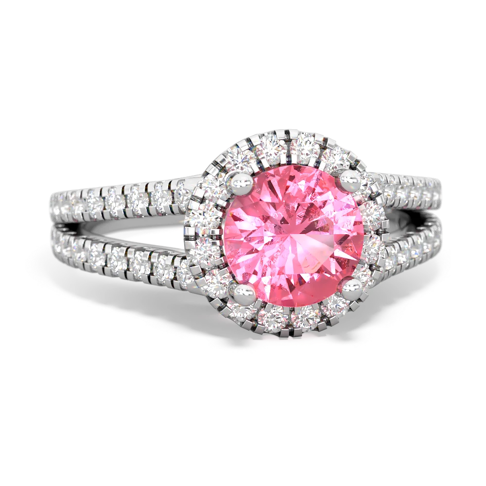 Lab Pink Sapphire Pave Halo 14K White Gold ring R5490