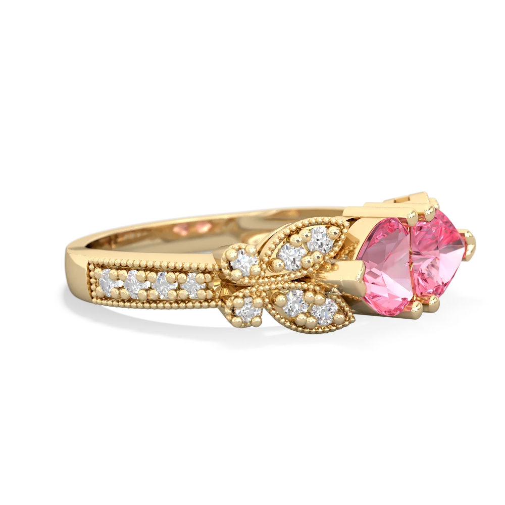 Lab Pink Sapphire Diamond Butterflies 14K Yellow Gold ring R5601