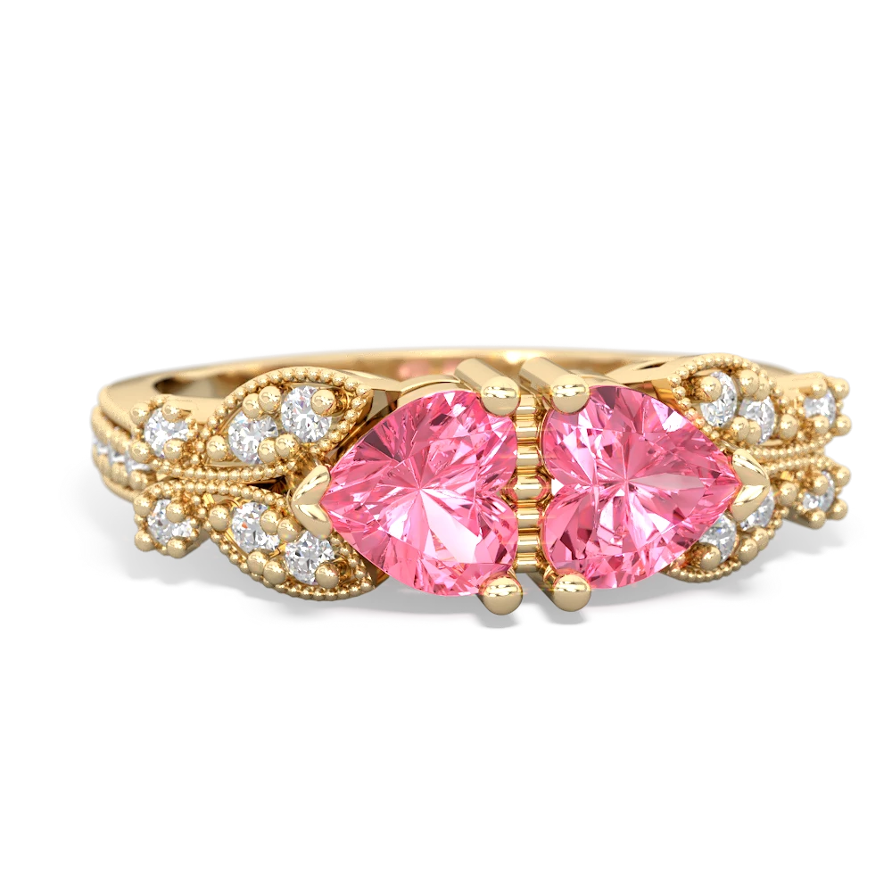 Lab Pink Sapphire Diamond Butterflies 14K Yellow Gold ring R5601