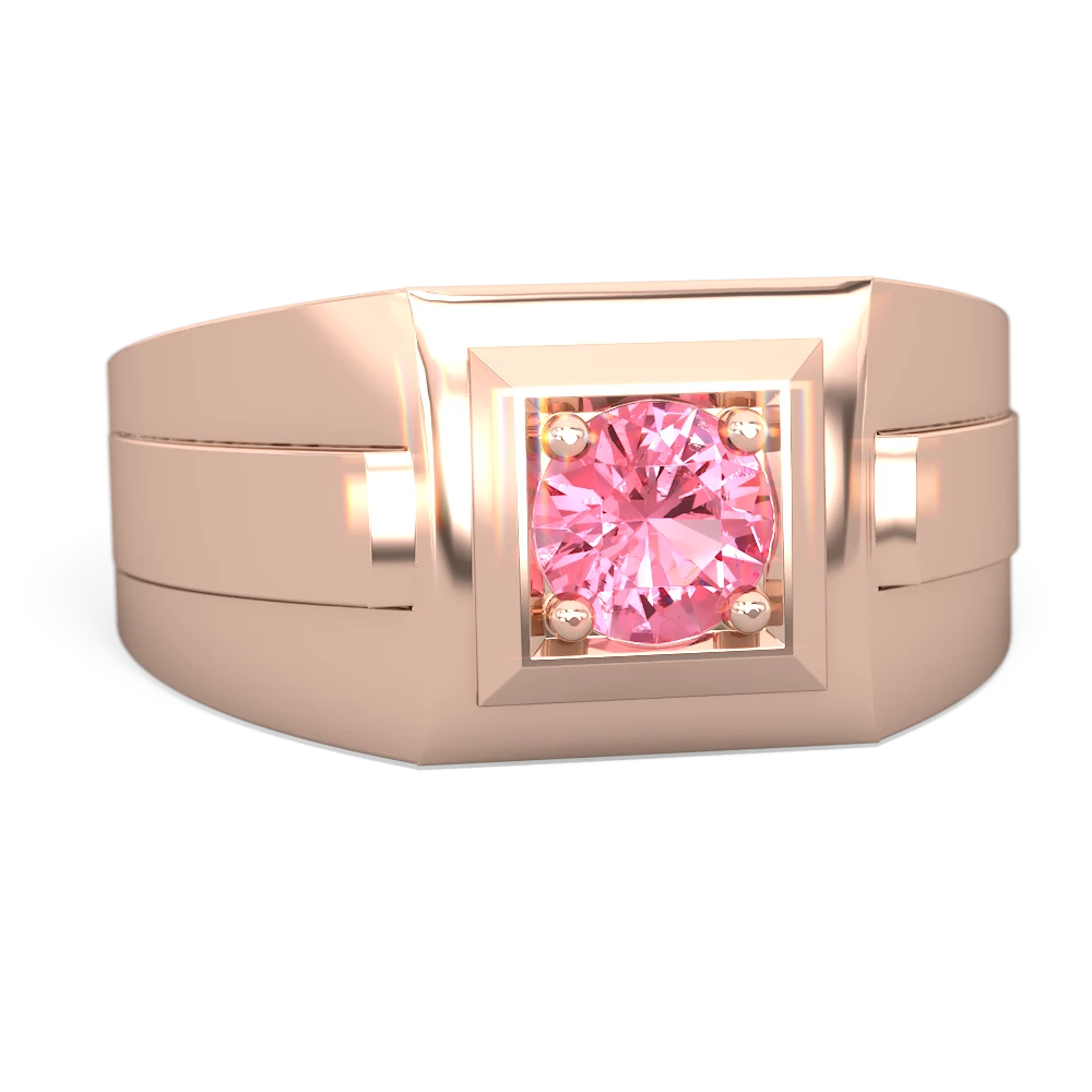 Lab Pink Sapphire Men's Squared Circle 14K Rose Gold ring R0480