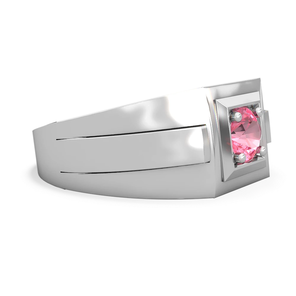 Lab Pink Sapphire Men's Squared Circle 14K White Gold ring R0480