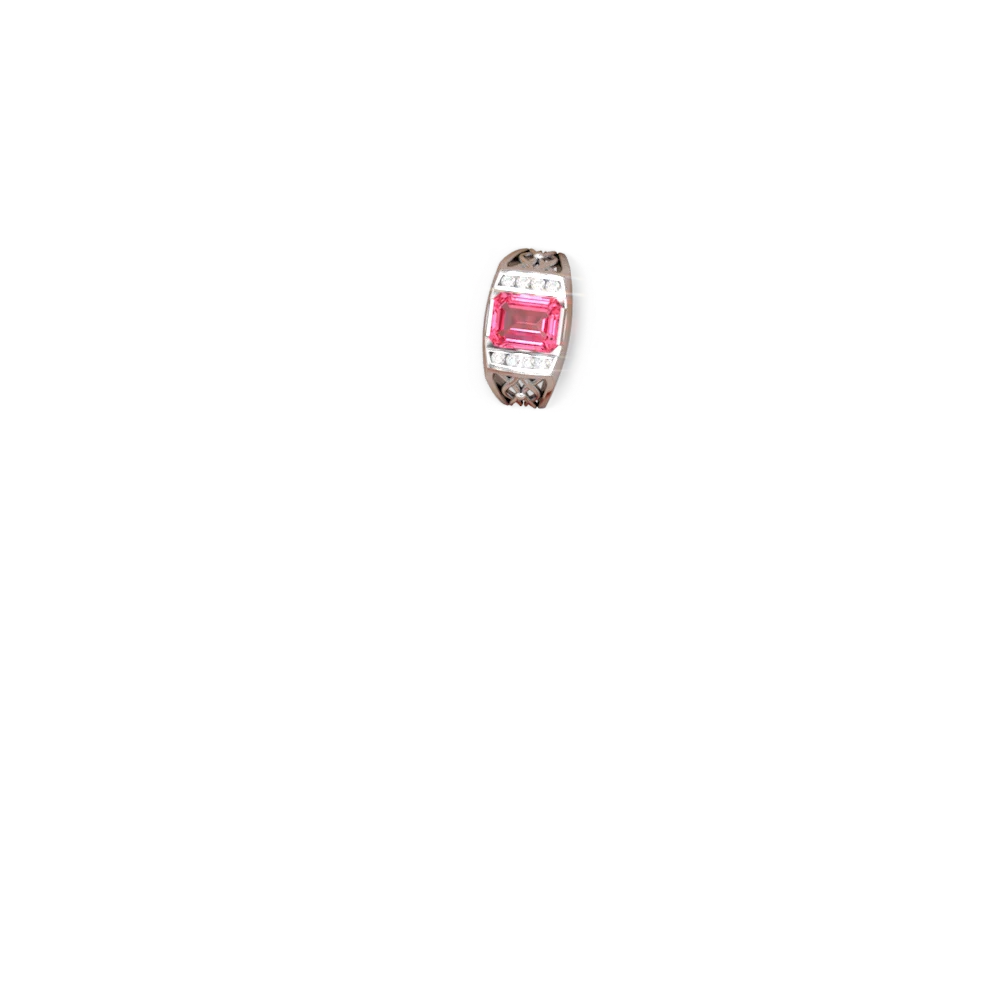 Lab Pink Sapphire Men's Vine 14K White Gold ring R0490