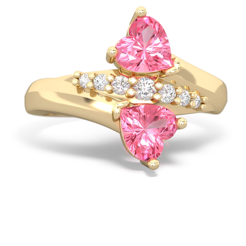 Lab Pink Sapphire Heart To Heart 14K Yellow Gold ring R2064