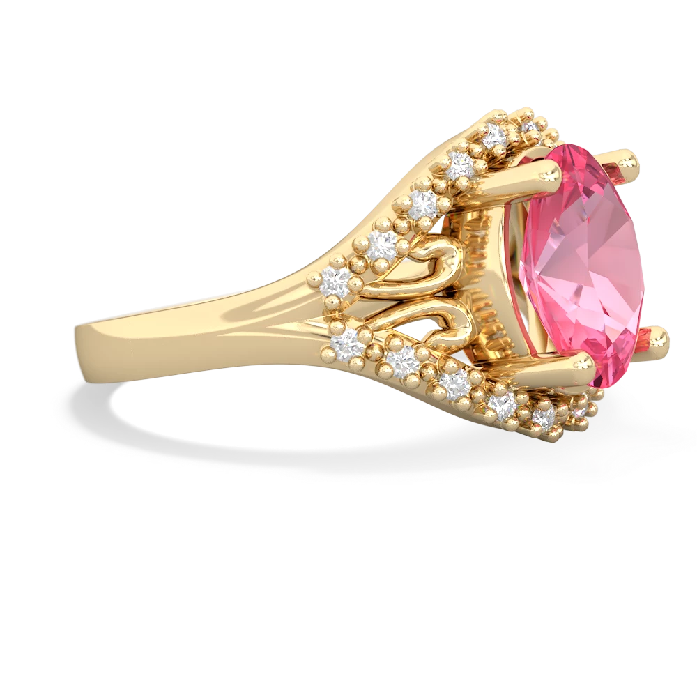 Lab Pink Sapphire Antique Style Cocktail 14K Yellow Gold ring R2564