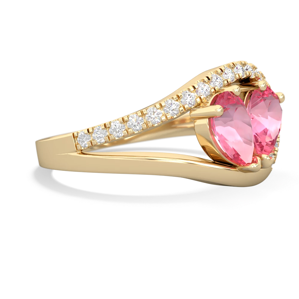 Lab Pink Sapphire Nestled Heart Keepsake 14K Yellow Gold ring R5650