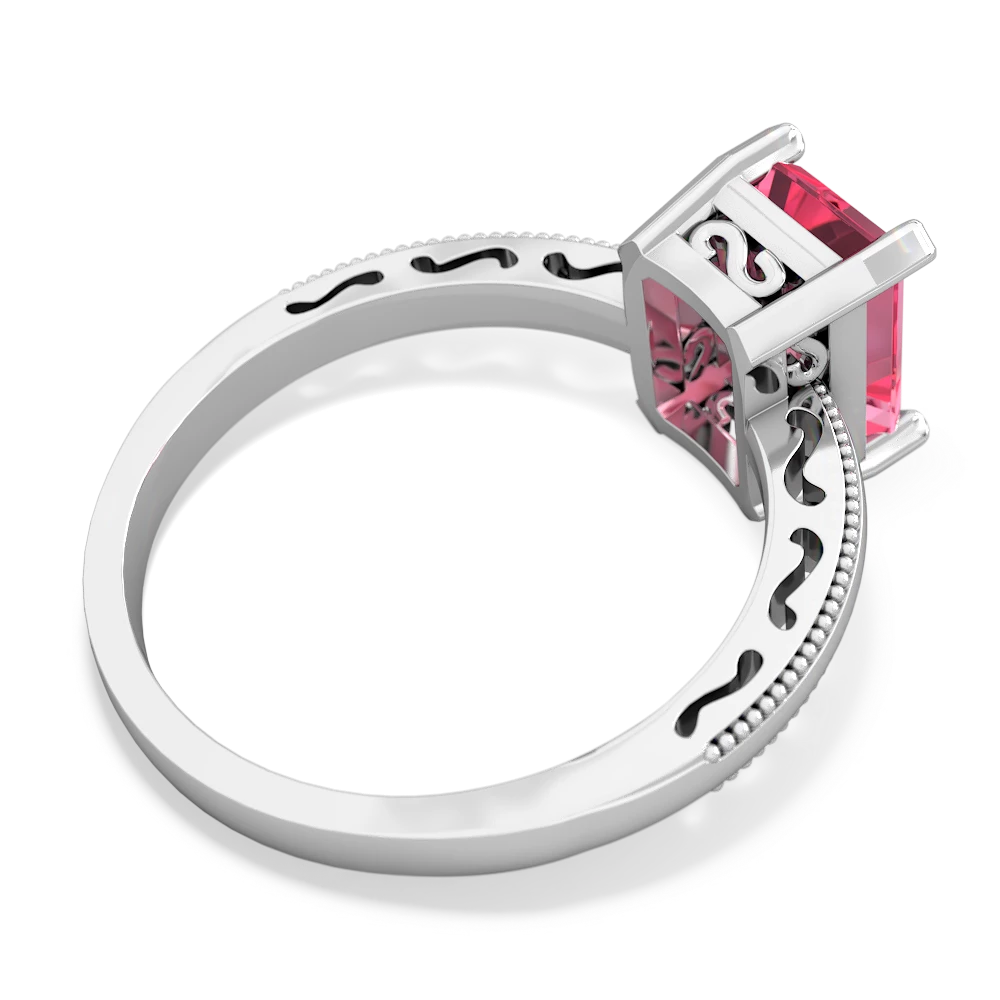 Lab Pink Sapphire Milgrain Scroll 14K White Gold ring R2338