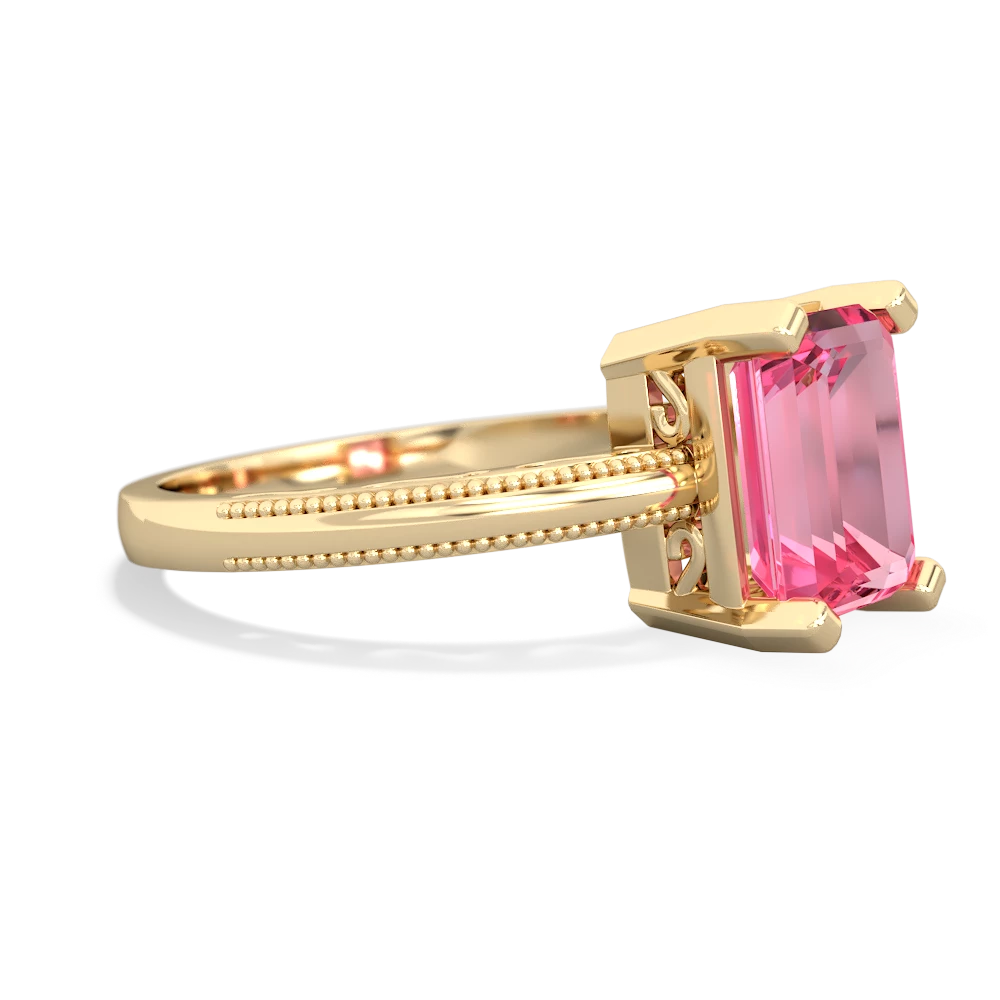 Lab Pink Sapphire Milgrain Scroll 14K Yellow Gold ring R2338