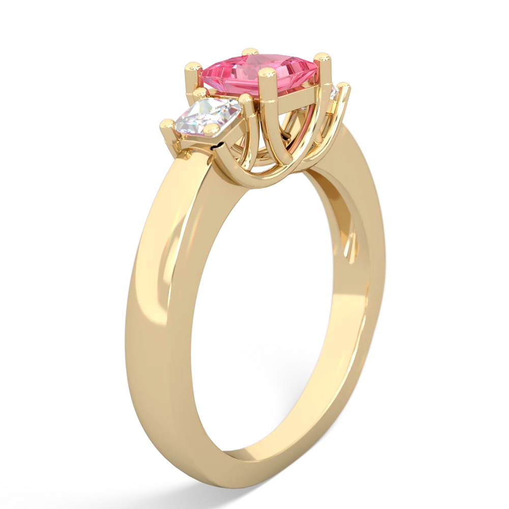 Lab Pink Sapphire Three Stone Trellis 14K Yellow Gold ring R4015