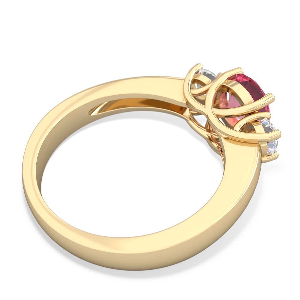 Lab Pink Sapphire Diamond Three Stone Round Trellis 14K Yellow Gold ring R4018