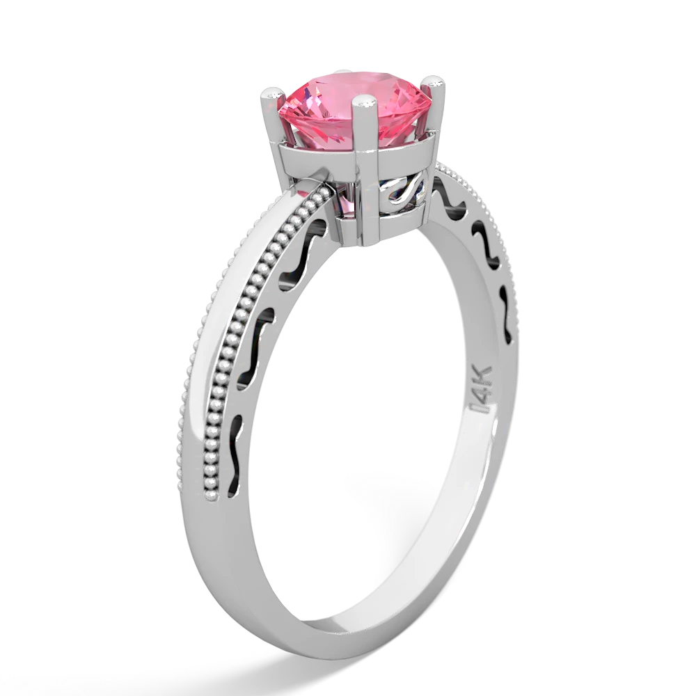 Lab Pink Sapphire Milgrain Filigree 14K White Gold ring R5090