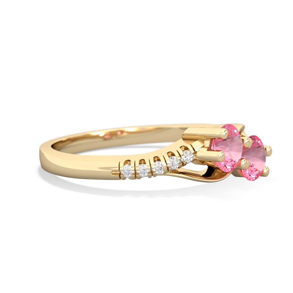 Lab Pink Sapphire Infinity Pave Two Stone 14K Yellow Gold ring R5285