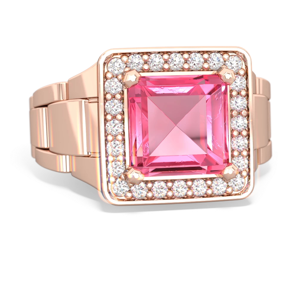 Lab Pink Sapphire Men's Watch 14K Rose Gold ring R0510