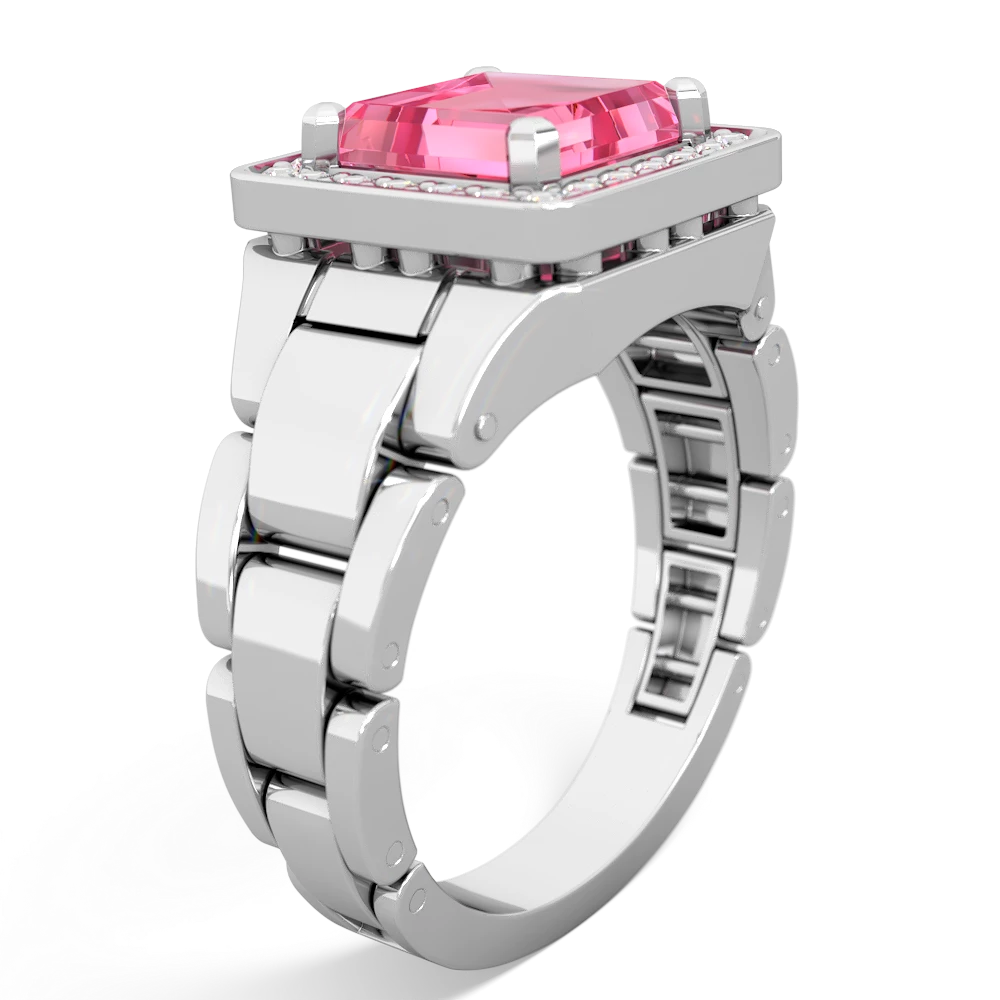 Lab Pink Sapphire Men's Watch 14K White Gold ring R0510