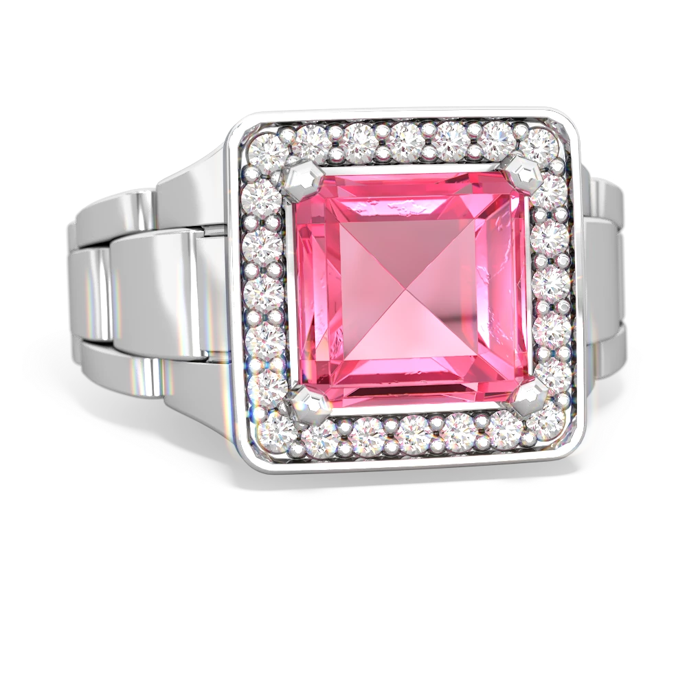 Lab Pink Sapphire Men's Watch 14K White Gold ring R0510