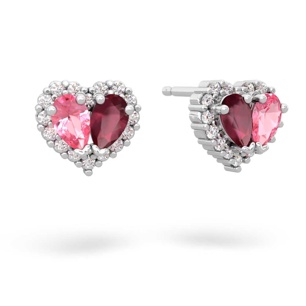 Lab Pink Sapphire Halo 14K White Gold earrings E7008