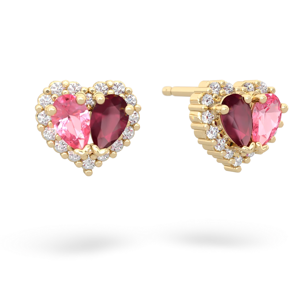 Lab Pink Sapphire Halo 14K Yellow Gold earrings E7008