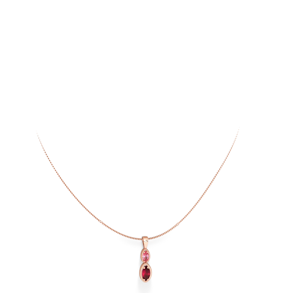 Lab Pink Sapphire Antique-Style Halo 14K Rose Gold pendant P5700