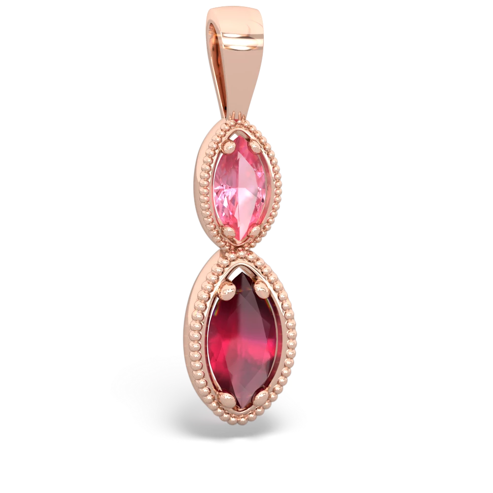 Lab Pink Sapphire Antique-Style Halo 14K Rose Gold pendant P5700