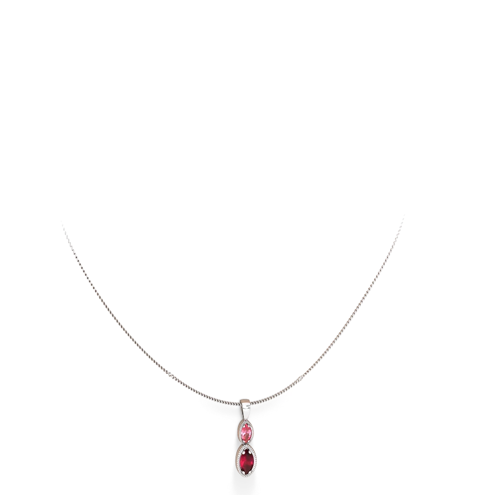 Lab Pink Sapphire Antique-Style Halo 14K White Gold pendant P5700