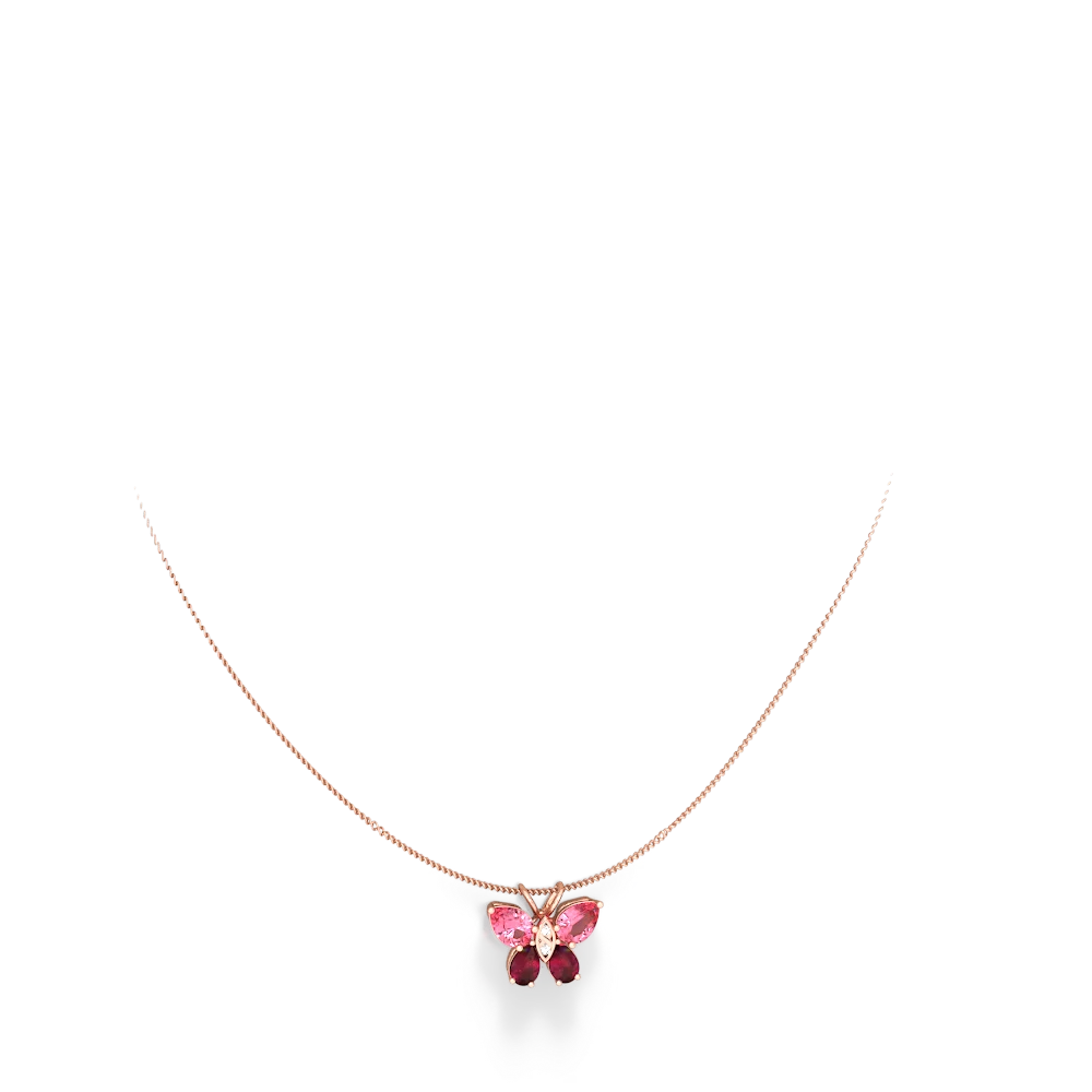 Lab Pink Sapphire Butterfly 14K Rose Gold pendant P2215