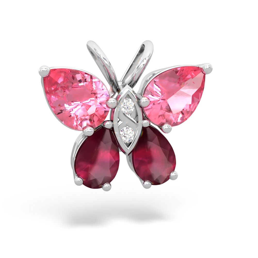 Lab Pink Sapphire Butterfly 14K White Gold pendant P2215