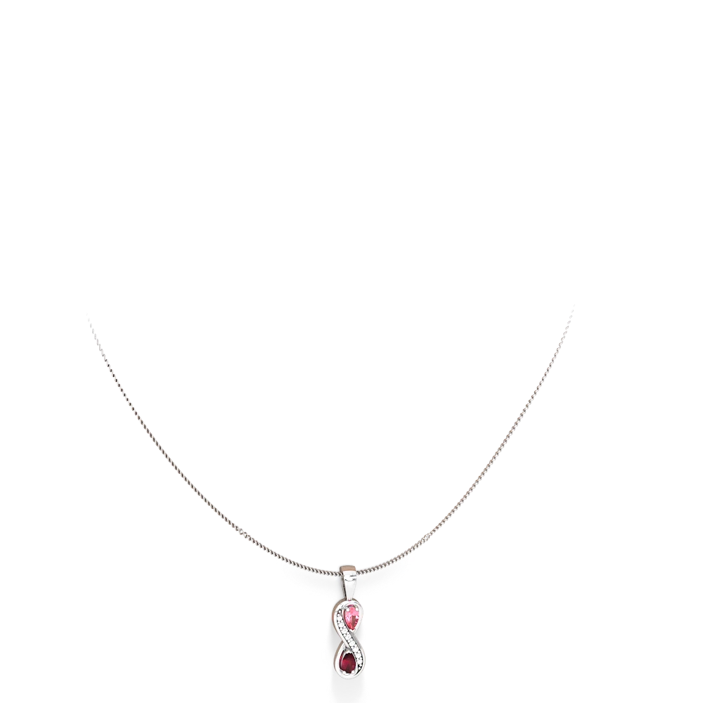 Lab Pink Sapphire Diamond Infinity 14K White Gold pendant P5390