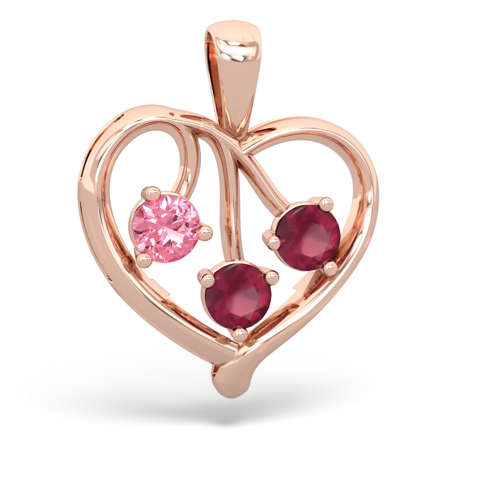 Lab Pink Sapphire Glowing Heart 14K Rose Gold pendant P2233