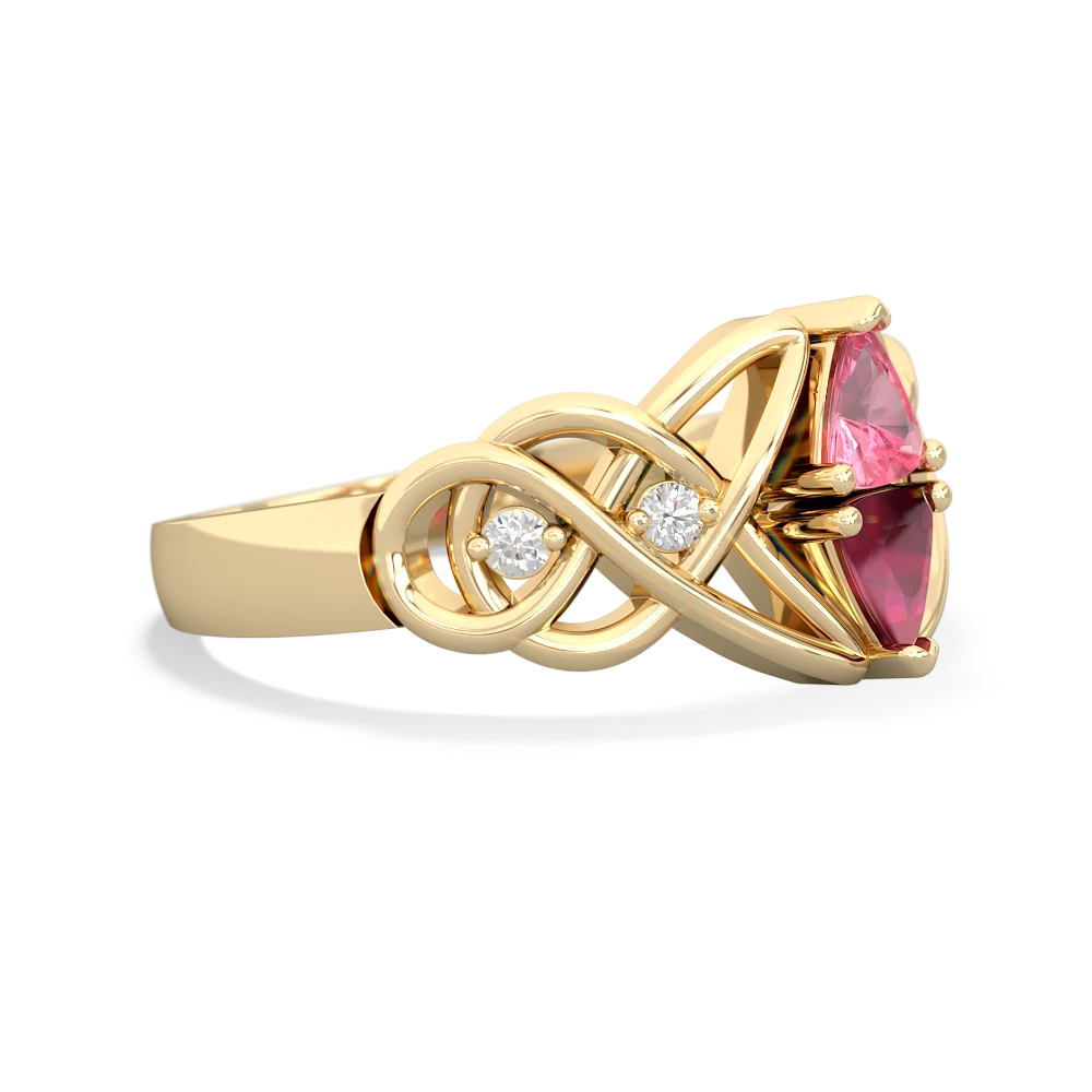 Lab Pink Sapphire Keepsake Celtic Knot 14K Yellow Gold ring R5300