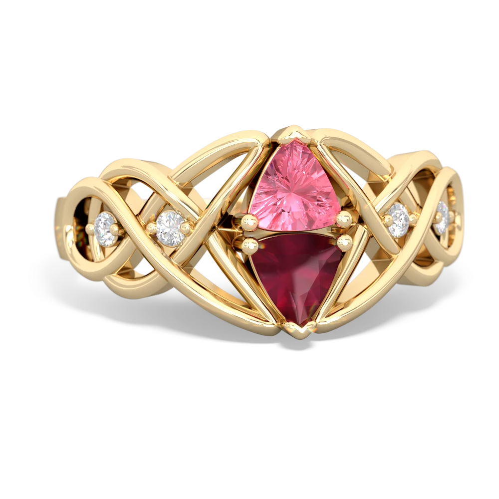 Lab Pink Sapphire Keepsake Celtic Knot 14K Yellow Gold ring R5300