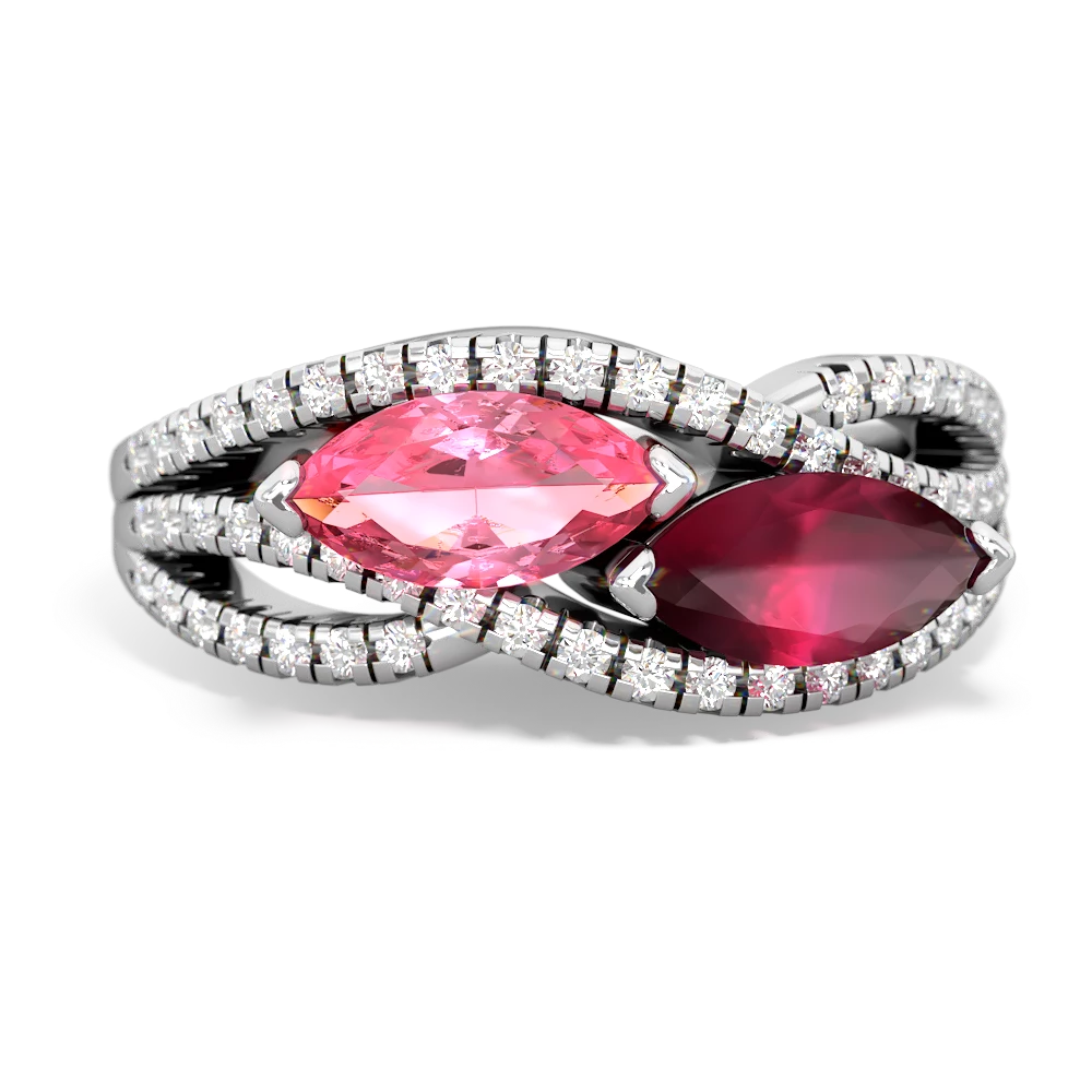 Lab Pink Sapphire Diamond Rivers 14K White Gold ring R3070