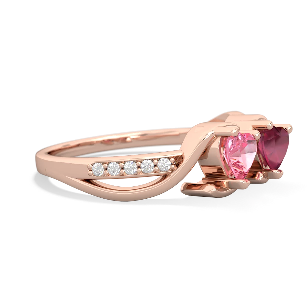 Lab Pink Sapphire Side By Side 14K Rose Gold ring R3090