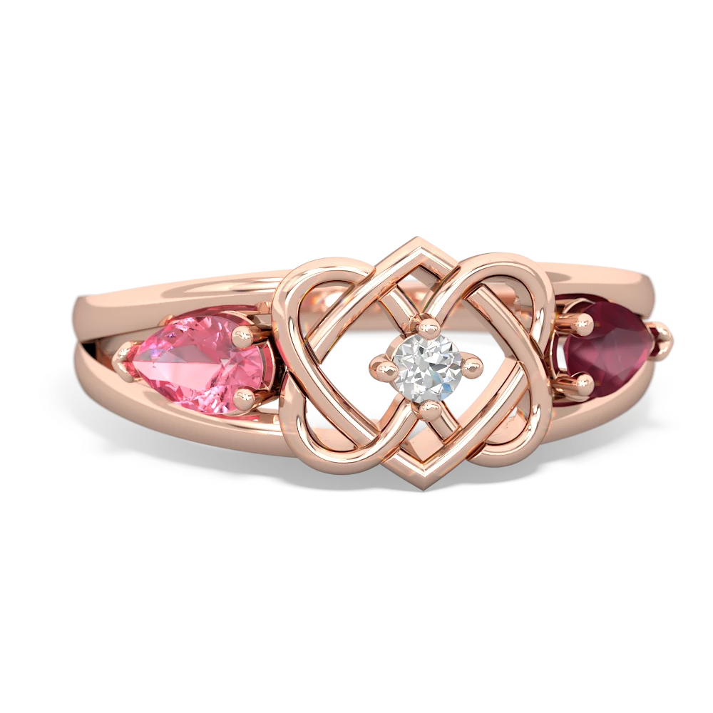 Lab Pink Sapphire Hearts Intertwined 14K Rose Gold ring R5880