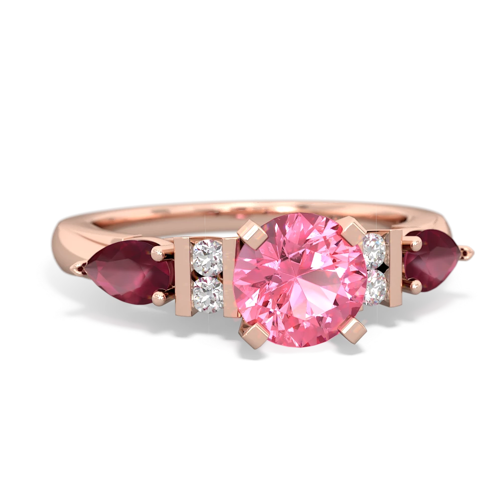 Lab Pink Sapphire 6Mm Round Eternal Embrace Engagement 14K Rose Gold ring R2005