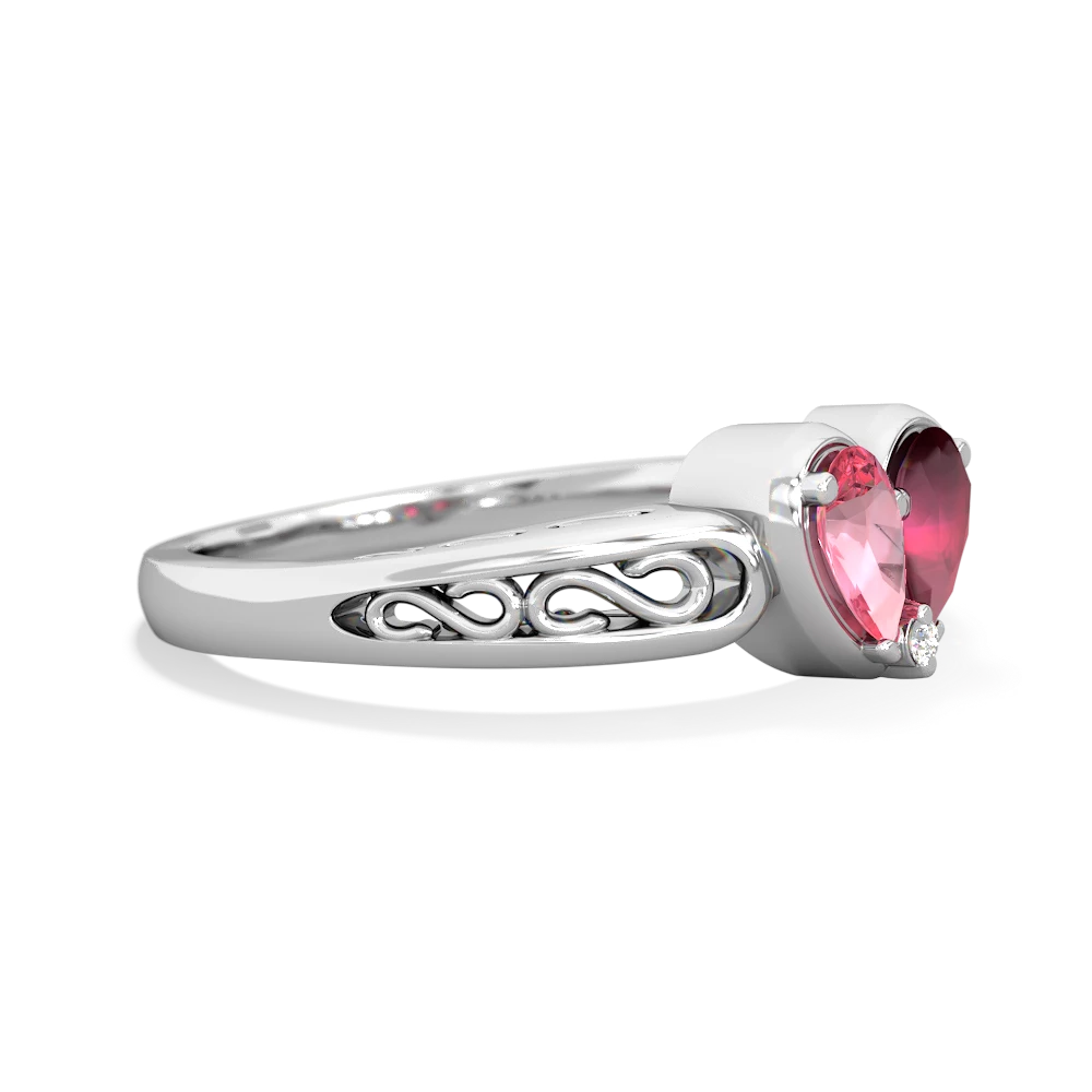 Lab Pink Sapphire Filligree 'One Heart' 14K White Gold ring R5070