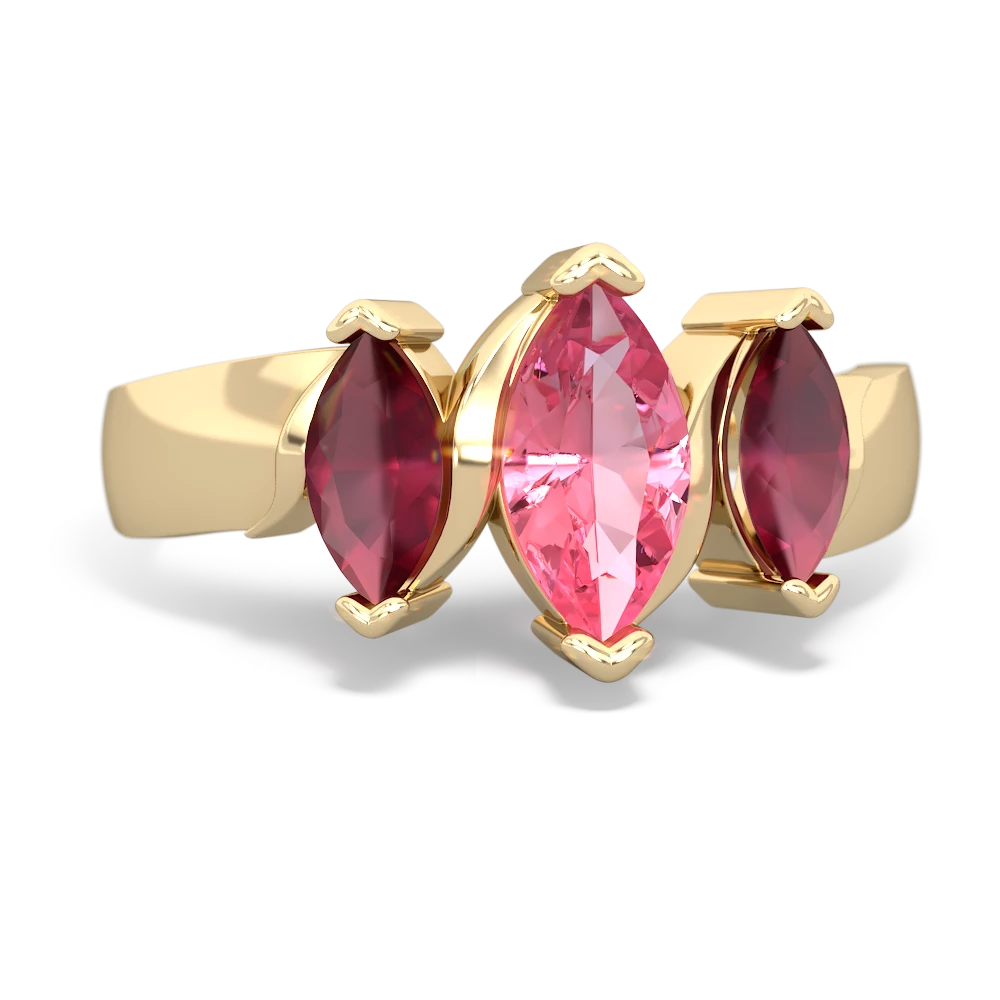 Lab Pink Sapphire Three Peeks 14K Yellow Gold ring R2433