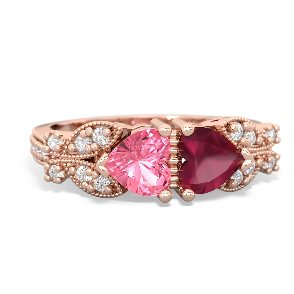 Lab Pink Sapphire Diamond Butterflies 14K Rose Gold ring R5601