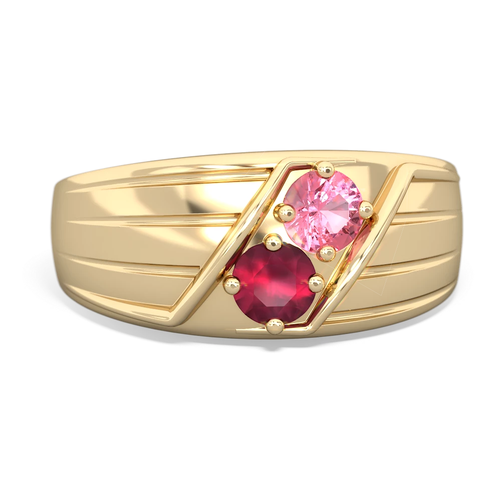 Lab Pink Sapphire Men's Streamline 14K Yellow Gold ring R0460