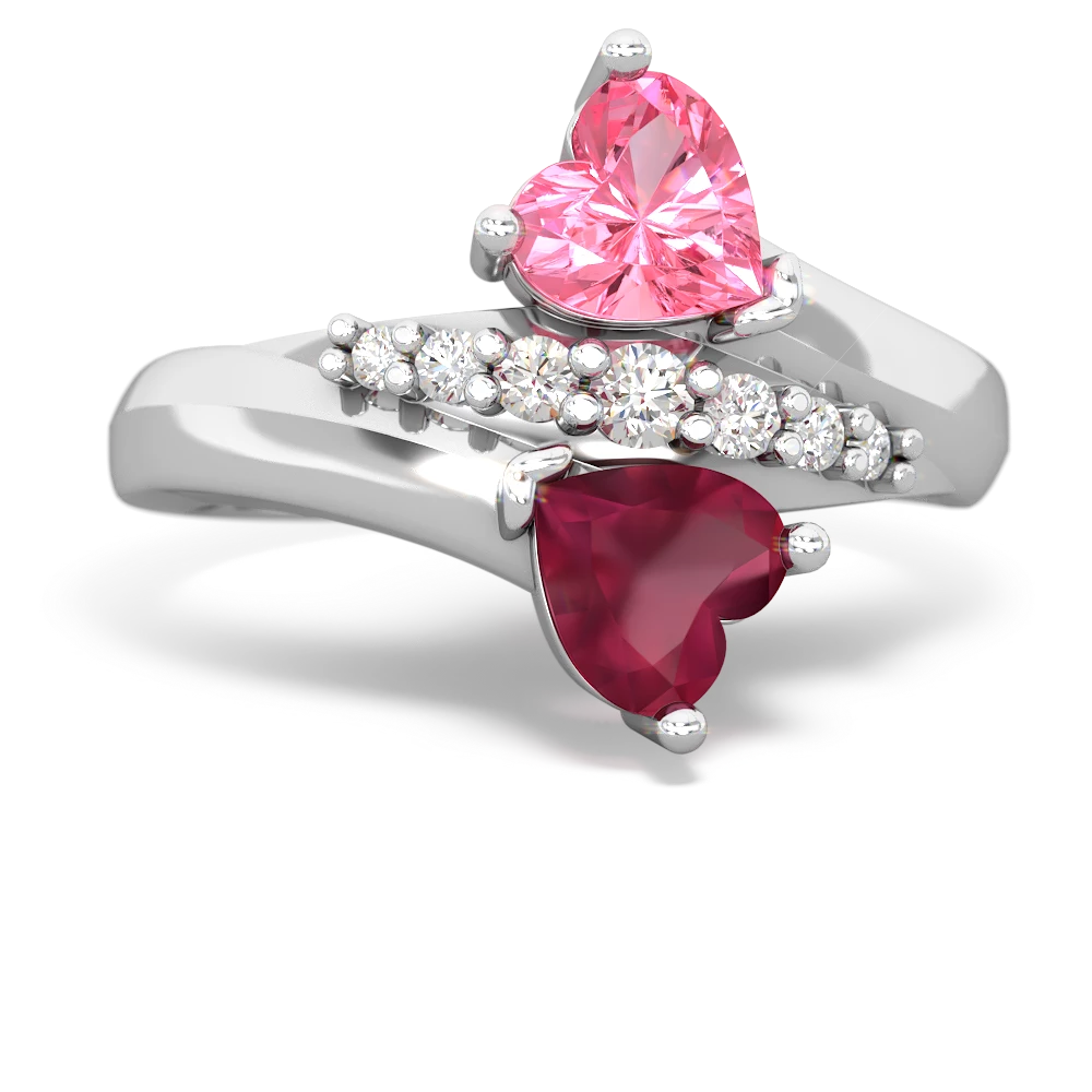 Lab Pink Sapphire Heart To Heart 14K White Gold ring R2064