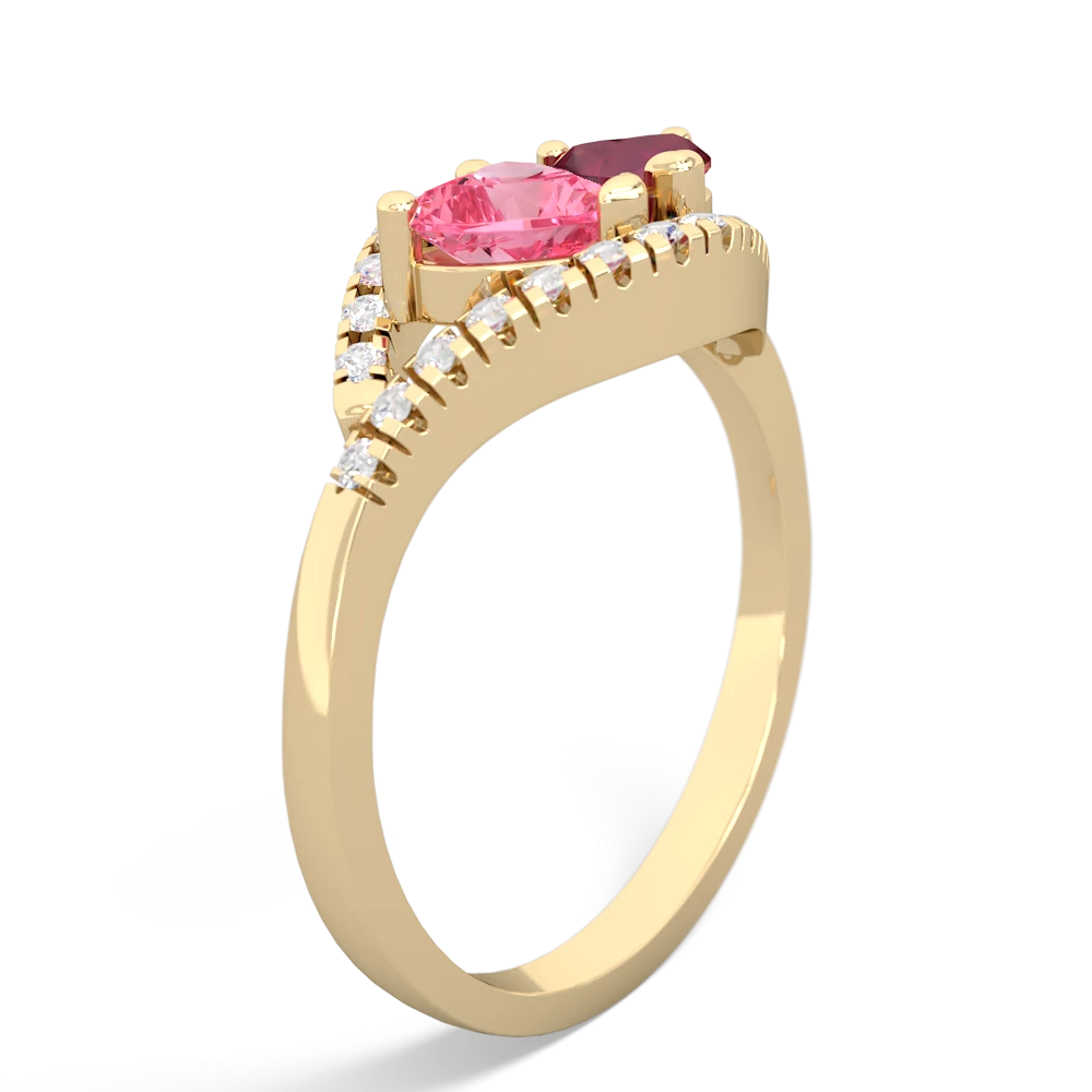 Lab Pink Sapphire Mother And Child 14K Yellow Gold ring R3010