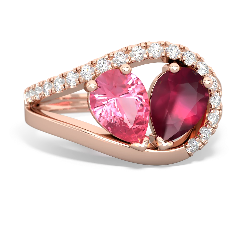 Lab Pink Sapphire Nestled Heart Keepsake 14K Rose Gold ring R5650