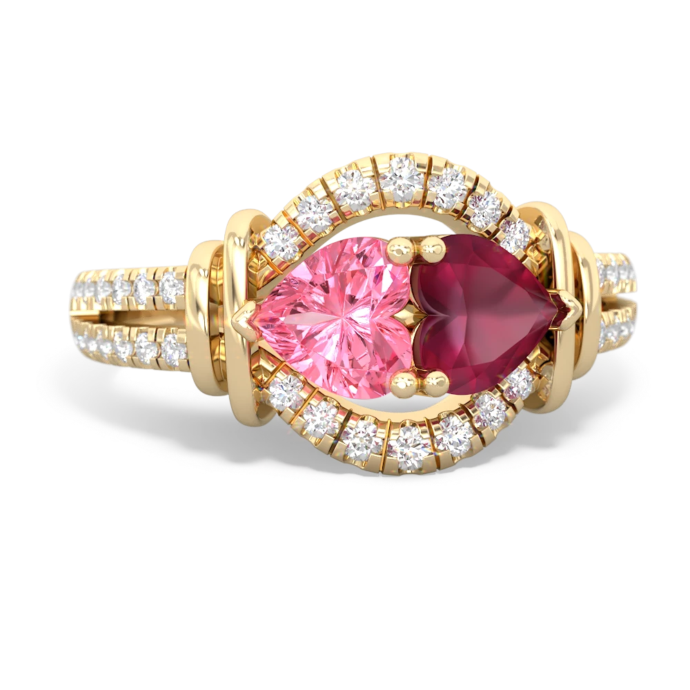 Lab Pink Sapphire Art-Deco Keepsake 14K Yellow Gold ring R5630